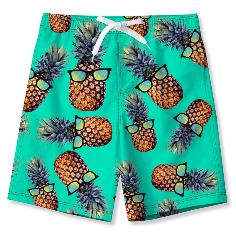 BFUSTYLE 13-14 Years Old Teen Boys Sun Protection Waterproof Polyester Swim Trunks Green Glasses Pineapple Tropical Boy Shorts Rash Guard Aloha for Summer Hawaii Vacation Beach - Image 1